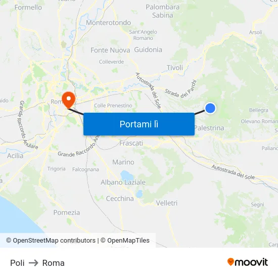 Poli to Roma map