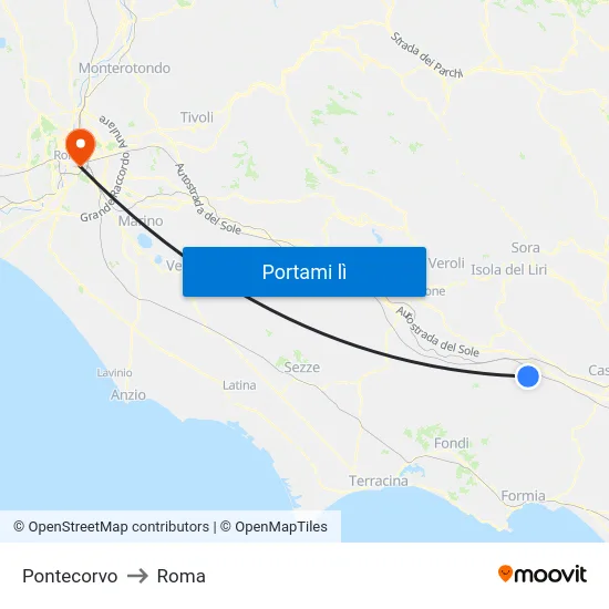 Pontecorvo to Roma map