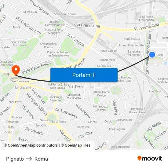 Pigneto to Roma map