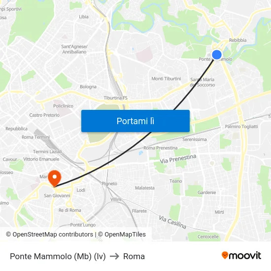 Ponte Mammolo (Mb) (Iv) to Roma map
