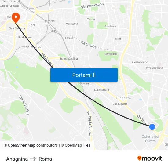 Anagnina to Roma map