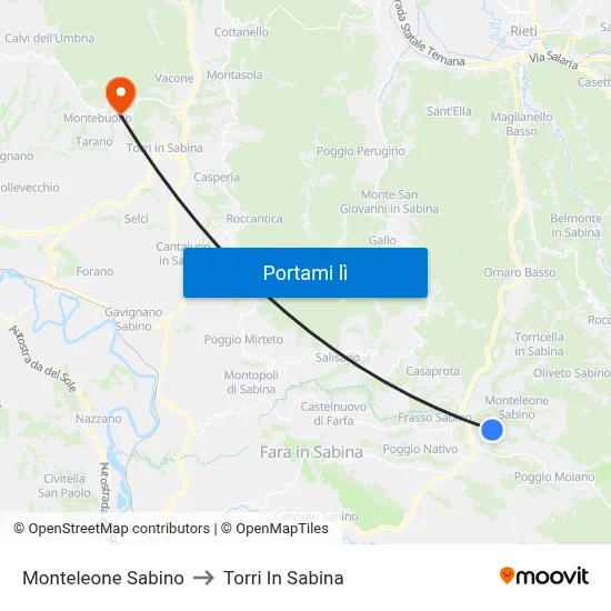Monteleone Sabino to Torri In Sabina map