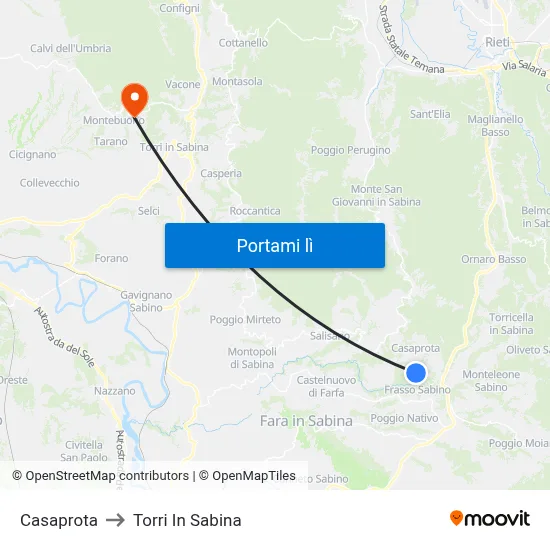 Casaprota to Torri In Sabina map