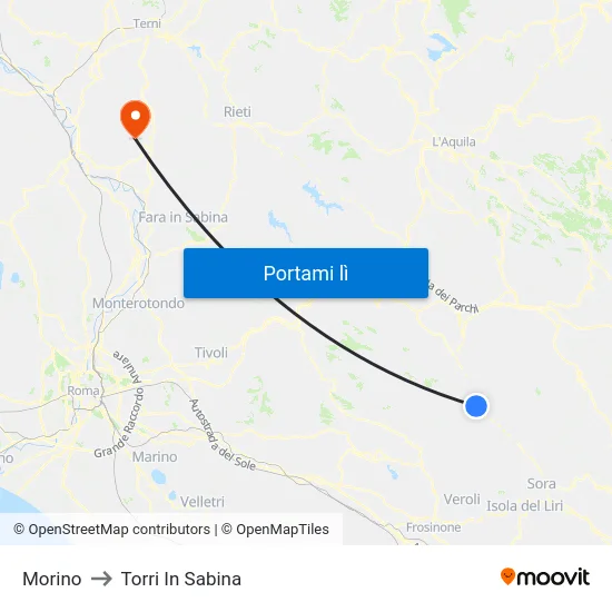 Morino to Torri In Sabina map