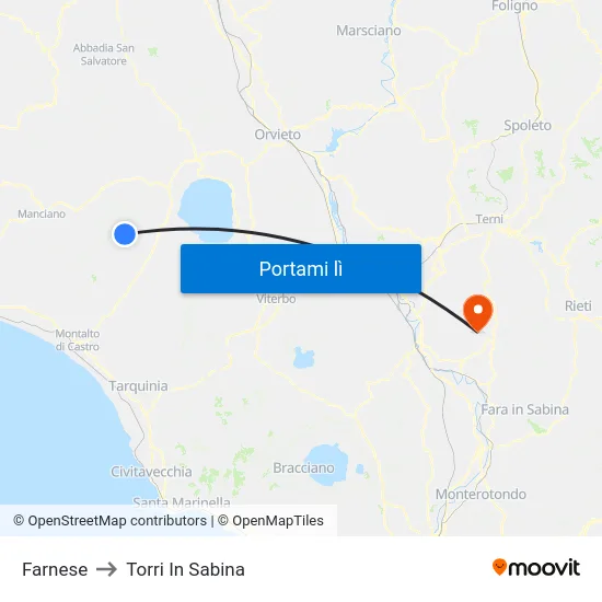 Farnese to Torri In Sabina map