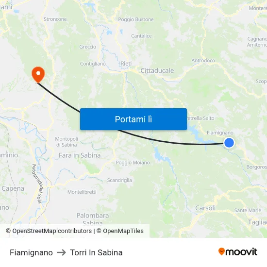 Fiamignano to Torri In Sabina map