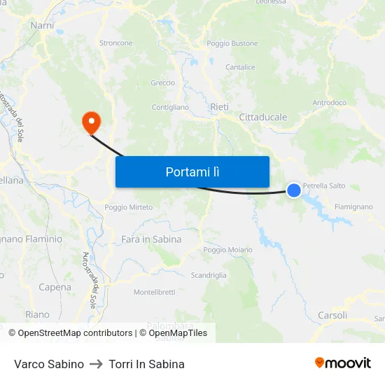 Varco Sabino to Torri In Sabina map
