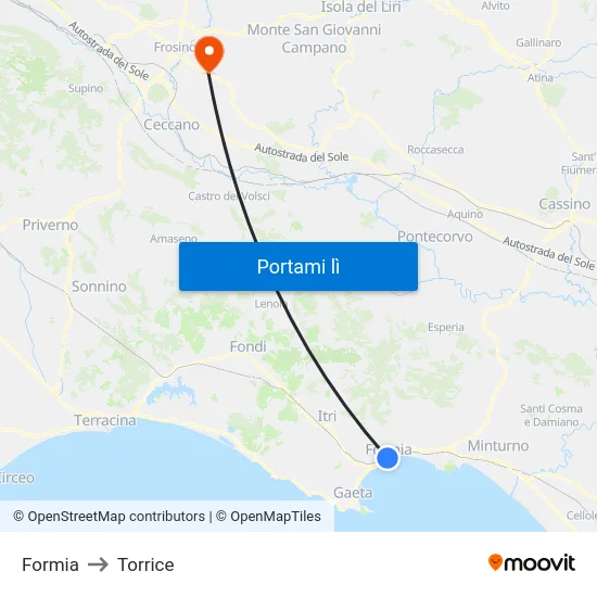 Formia to Torrice map