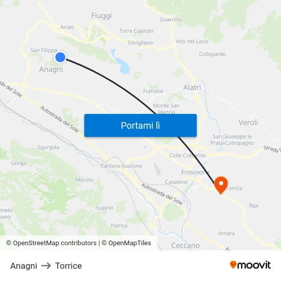 Anagni to Torrice map