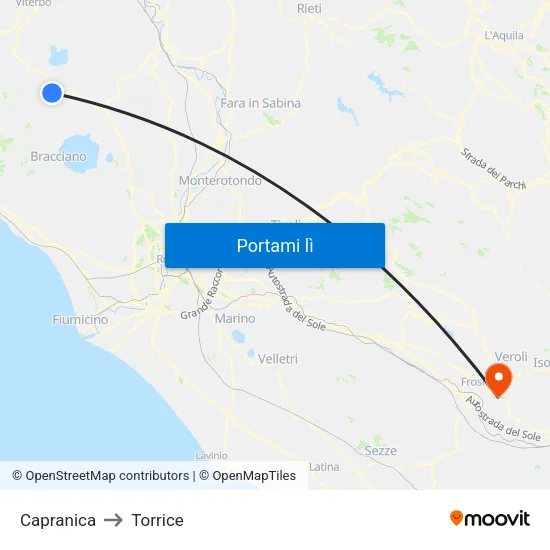 Capranica to Torrice map