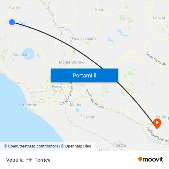 Vetralla to Torrice map