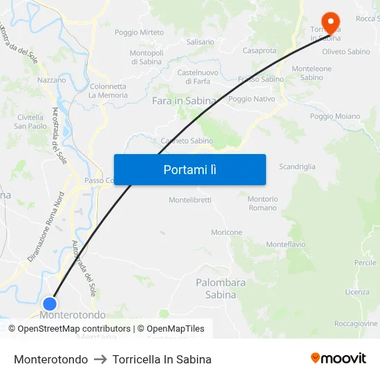 Monterotondo to Torricella In Sabina map