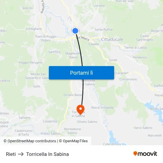 Rieti to Torricella In Sabina map
