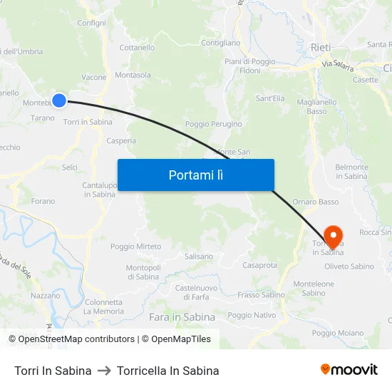 Torri In Sabina to Torricella In Sabina map