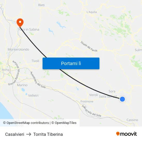 Casalvieri to Torrita Tiberina map