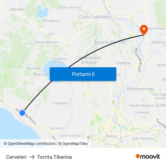 Cerveteri to Torrita Tiberina map