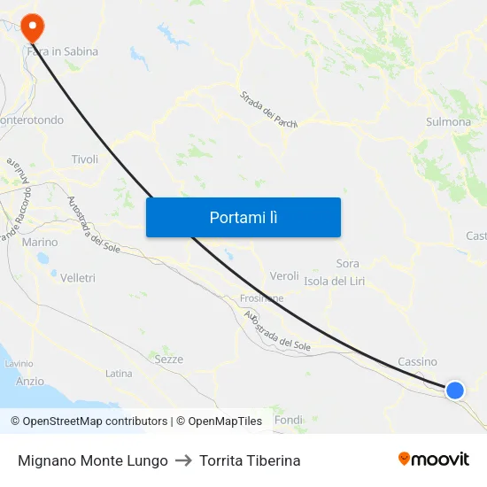 Mignano Monte Lungo to Torrita Tiberina map