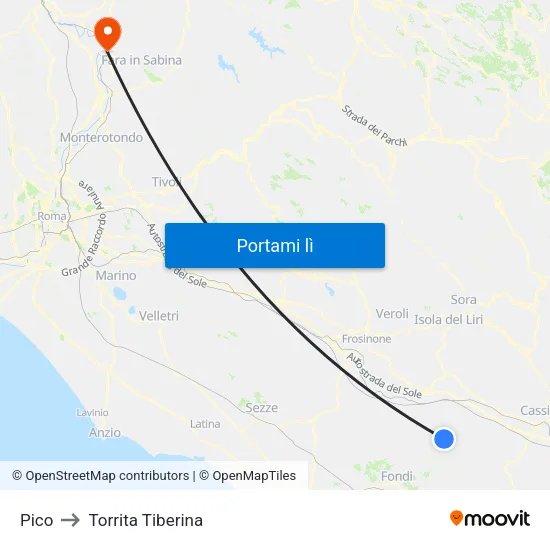 Pico to Torrita Tiberina map