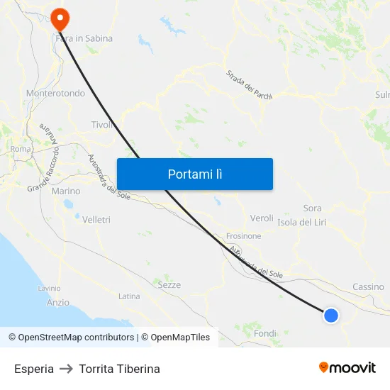 Esperia to Torrita Tiberina map