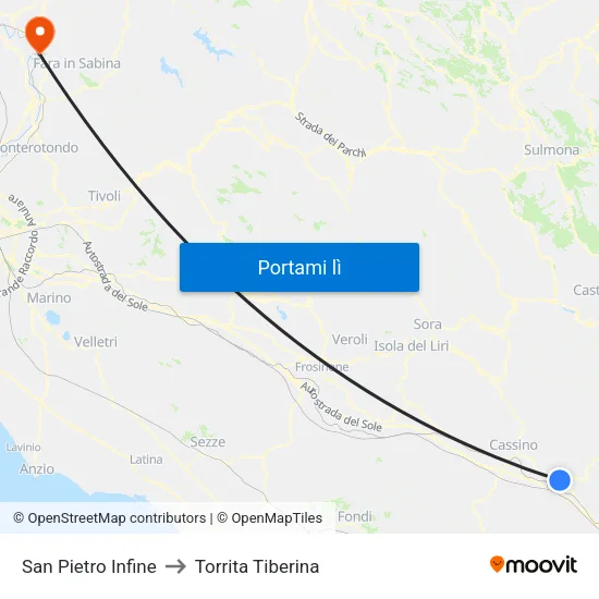 San Pietro Infine to Torrita Tiberina map