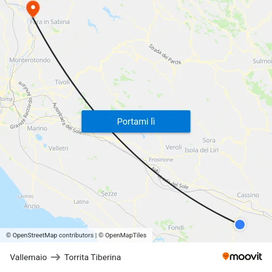 Vallemaio to Torrita Tiberina map