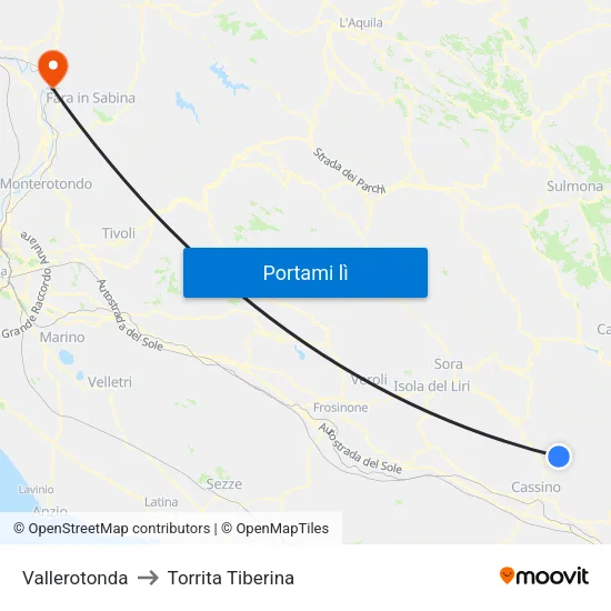 Vallerotonda to Torrita Tiberina map