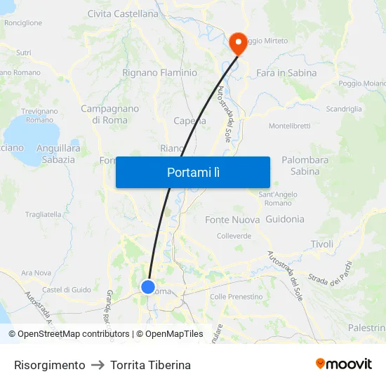 Risorgimento to Torrita Tiberina map