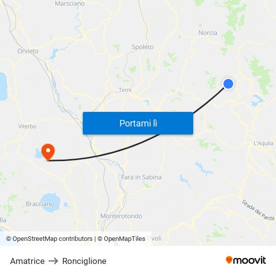 Amatrice to Ronciglione map