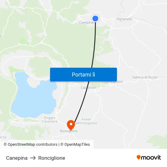 Canepina to Ronciglione map