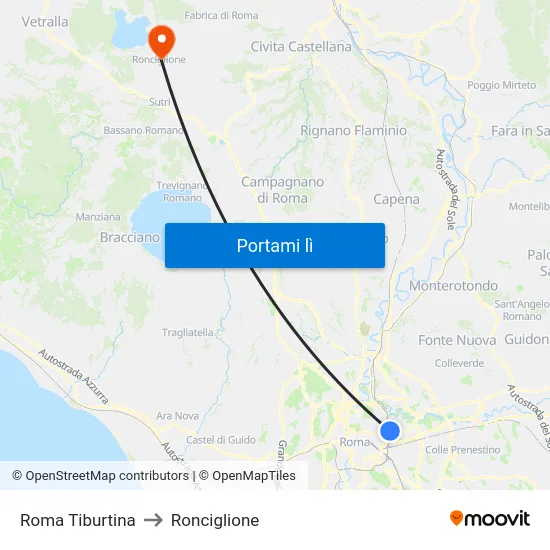 Roma Tiburtina to Ronciglione map