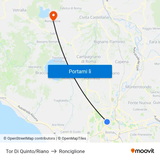 Tor Di Quinto/Riano to Ronciglione map