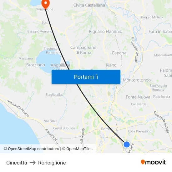 Cinecittà to Ronciglione map