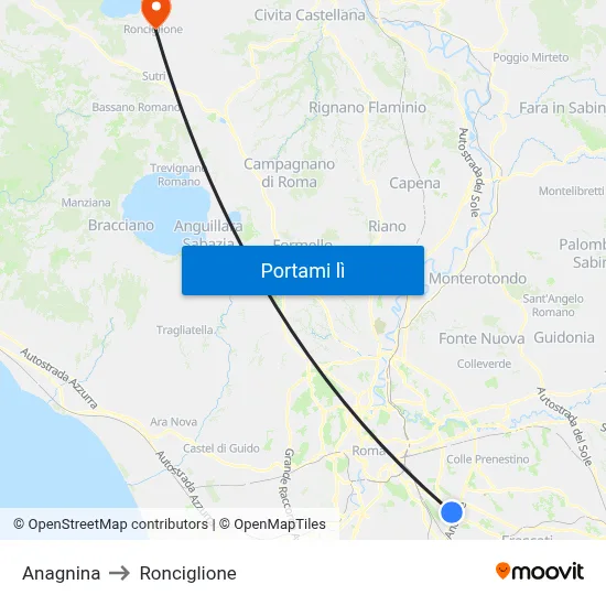 Anagnina to Ronciglione map