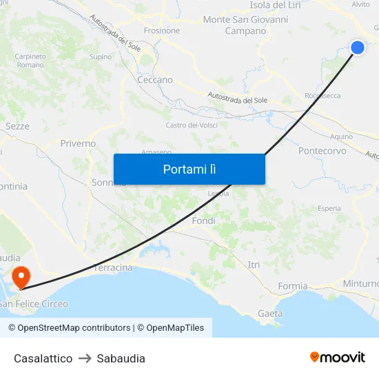Casalattico to Sabaudia map