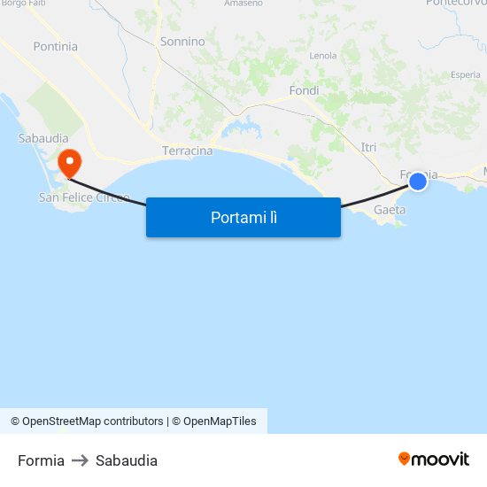 Formia to Sabaudia map