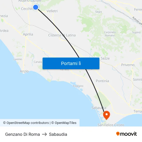 Genzano Di Roma to Sabaudia map