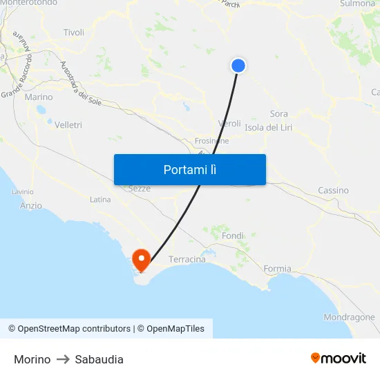Morino to Sabaudia map