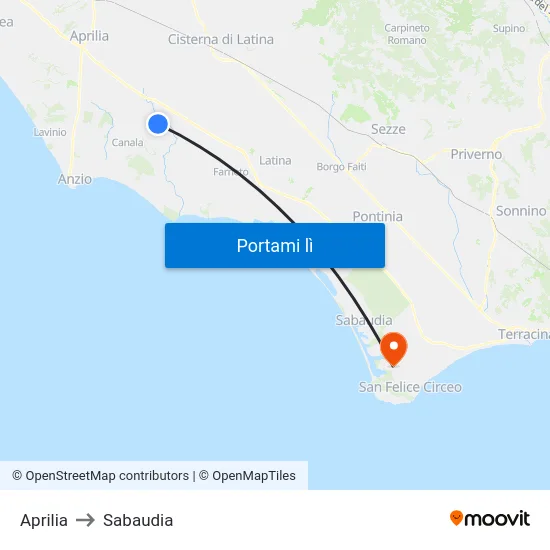 Aprilia to Sabaudia map