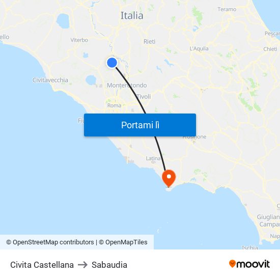 Civita Castellana to Sabaudia map