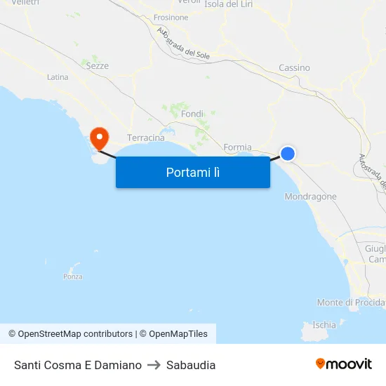Santi Cosma E Damiano to Sabaudia map