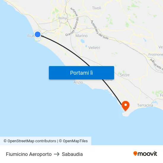 Fiumicino Aeroporto to Sabaudia map
