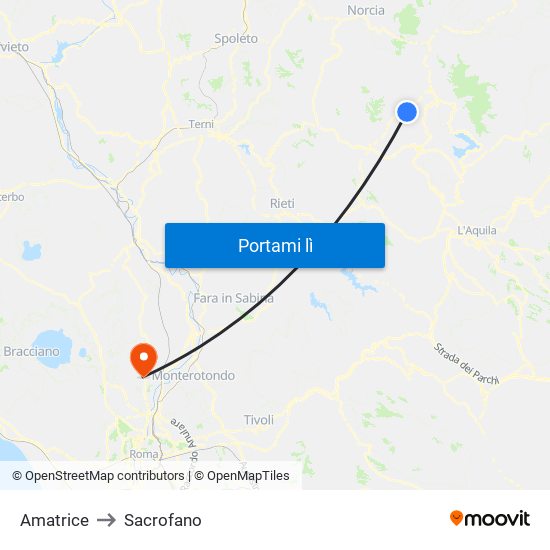 Amatrice to Sacrofano map