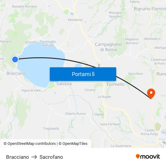 Bracciano to Sacrofano map