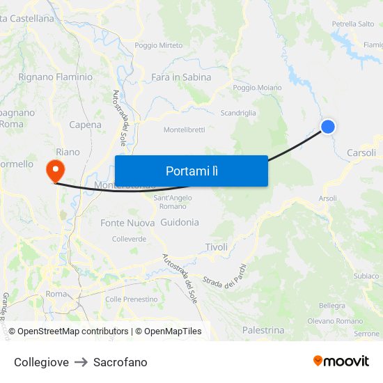 Collegiove to Sacrofano map