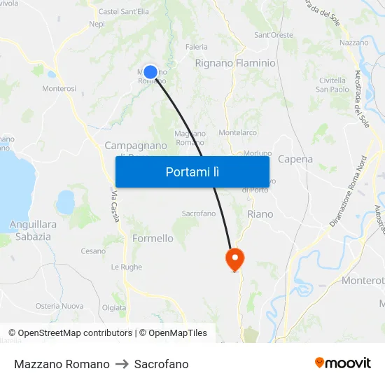 Mazzano Romano to Sacrofano map