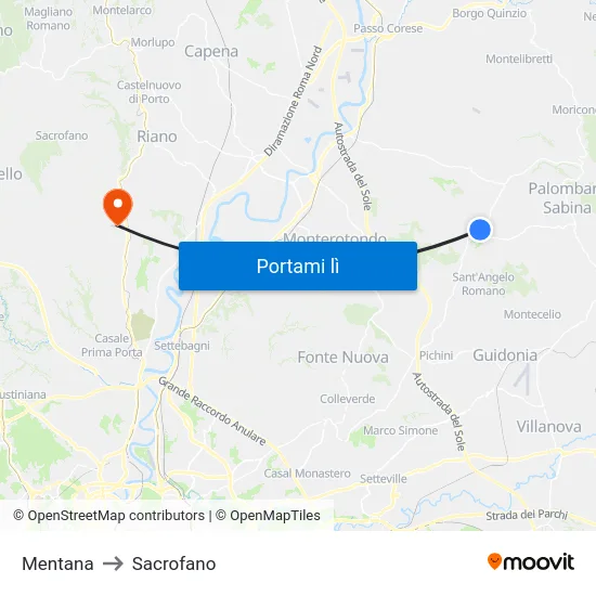 Mentana to Sacrofano map