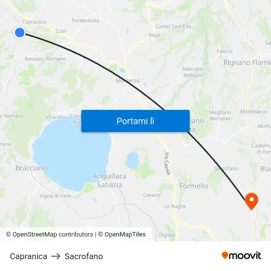 Capranica to Sacrofano map