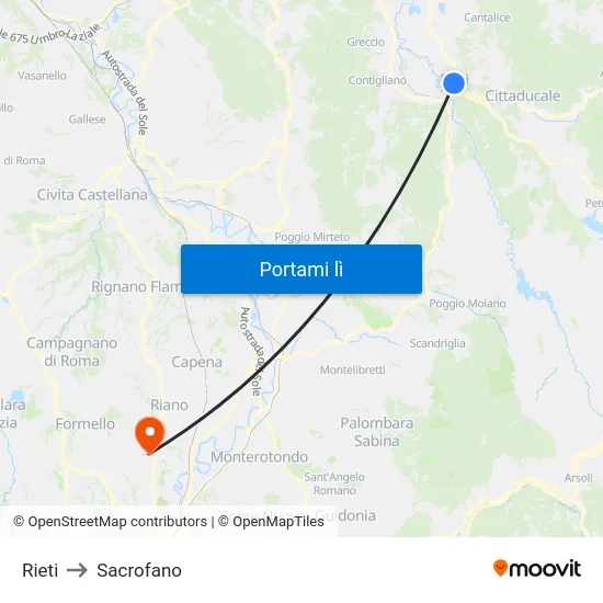 Rieti to Sacrofano map