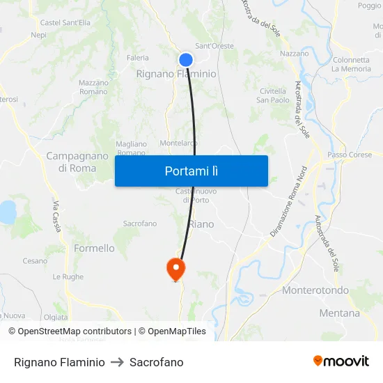 Rignano Flaminio to Sacrofano map
