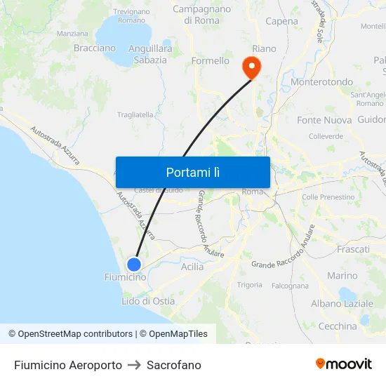 Fiumicino Aeroporto to Sacrofano map